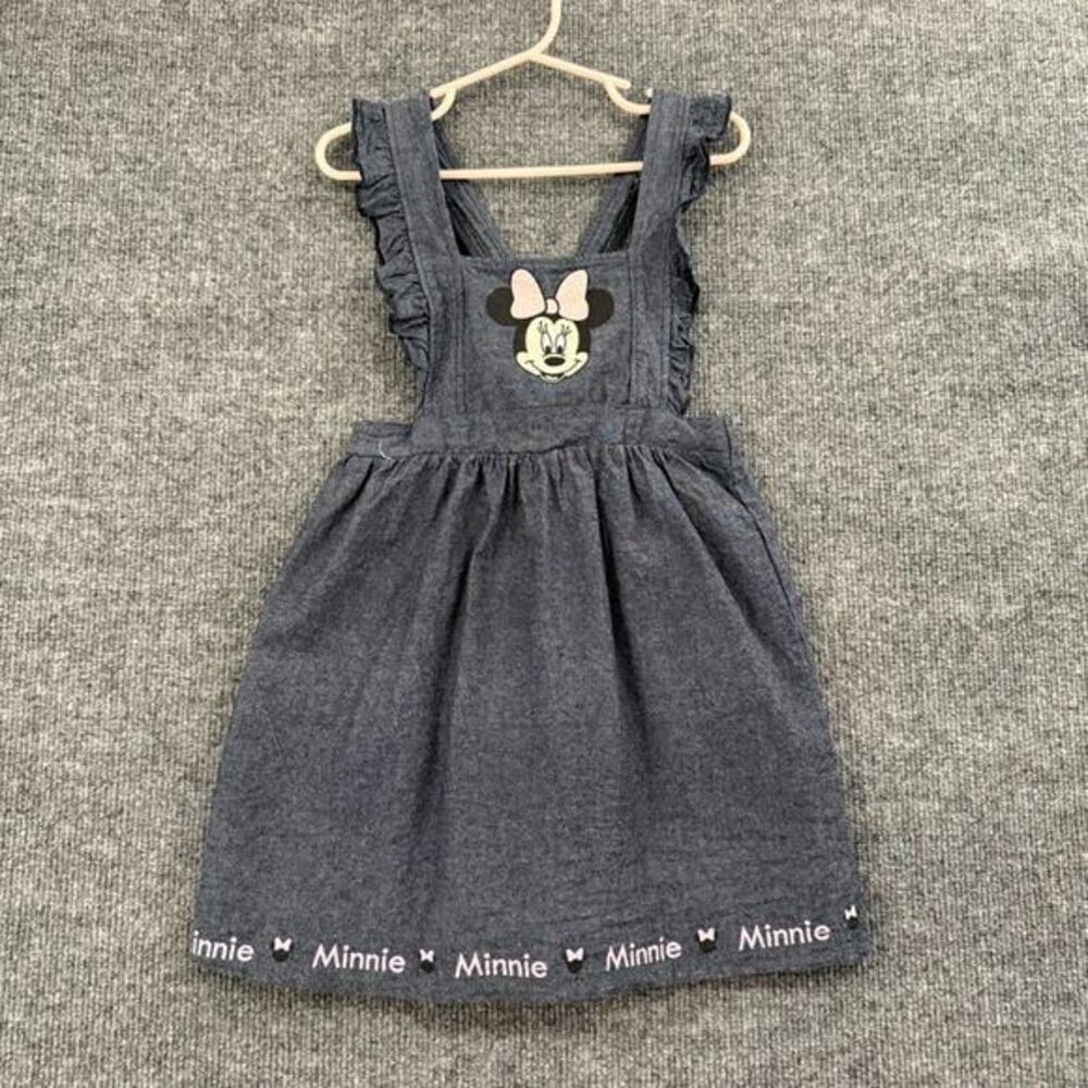 Disney Minnie Mouse Pinafore Apron Dress Size 4T Blue Chambray Ruffle Jumper